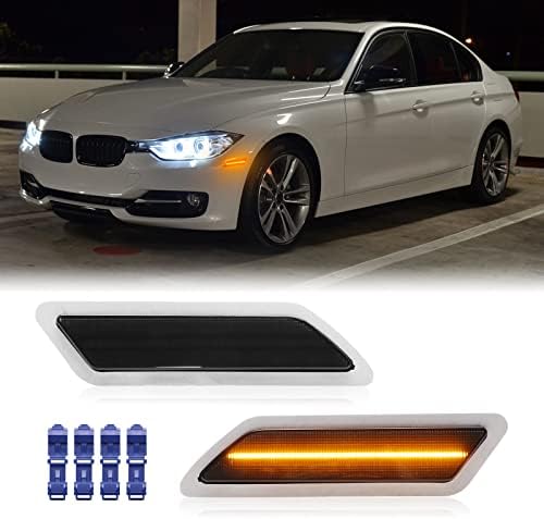 Mynoway Front Bumper LED Reflector Light Replacement for 3 Series F30/ F31 Pre-LCI 2013-2015, Smoked Lens Side Marker Fender Driving Parking Lamp, Replace OE 63147274521, 63147274522