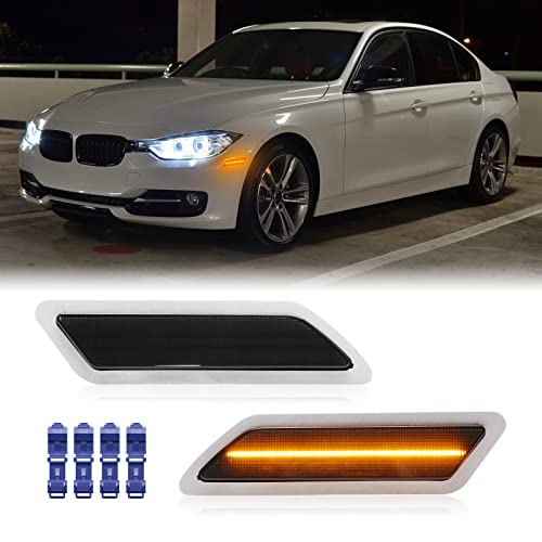Mynoway Front Bumper Led Reflector Light Replacement For 3 Series F30/ F31 Pre-Lci 2013-2015, Smoked Lens Side Marker Fender Driving Parking Lamp, Replace Oe 63147274521, 63147274522 #TOP4