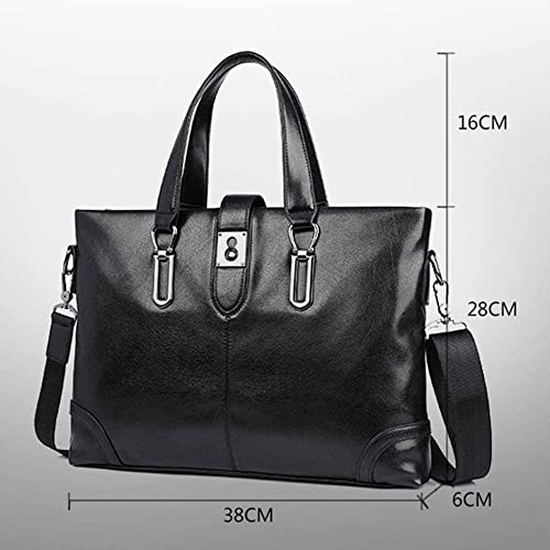 Leather Mens Business Shoulder Bags with Adjustable Shoulder Strap Men's Laptop Handbags Computer Bags Mens 14-inch (Color : Black, Size : 38 * 6 * 28cm)2