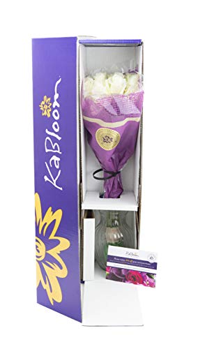 Kabloom Prime Overnight Delivery - Bouquet Of 12 Fresh White Roses (Farm-Fresh, Long-Stem) With Vase #TOP1