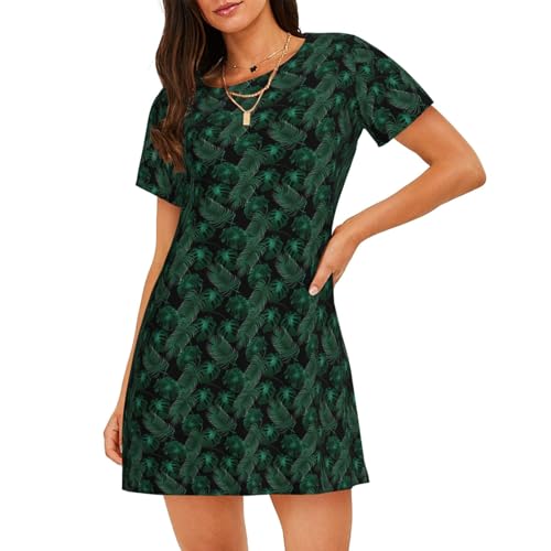 Chemise de nuit à manches courtes pour femme imprimé bananier vert en coton léger pour l'été