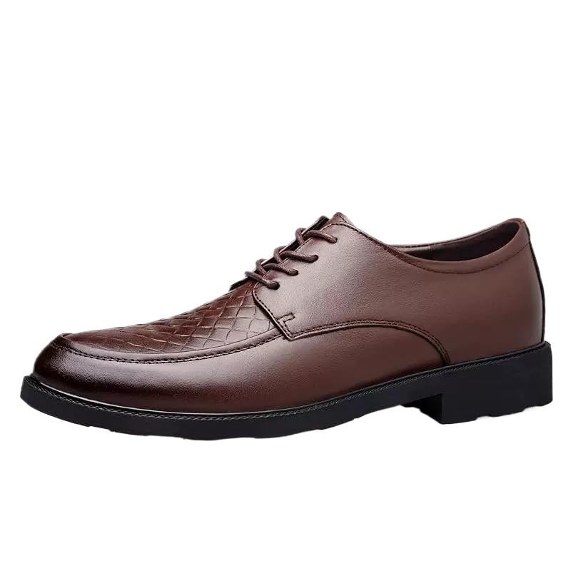 Men Lace-Up Hand Grab Grain Cowhide Leather Business Casual Thick Sole Glossy Breathable Dress Shoes