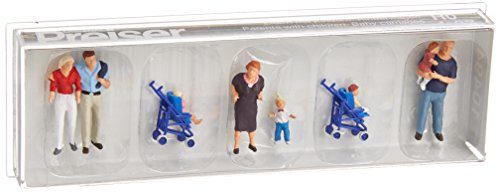 Parents avec enfants et poussette Preiser 1/87 pour animer un parc miniature HO