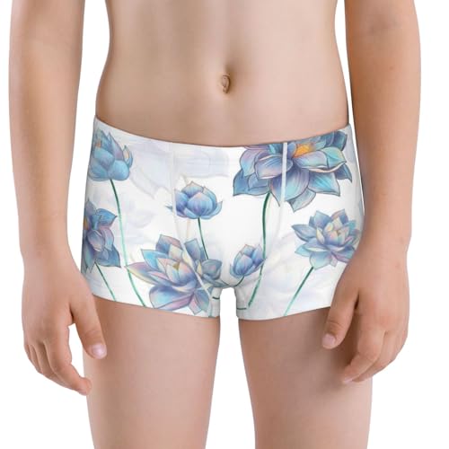 Boys' Cotton Boxer Brief Soft Underwear-Pale Blue Lotus Flowers
