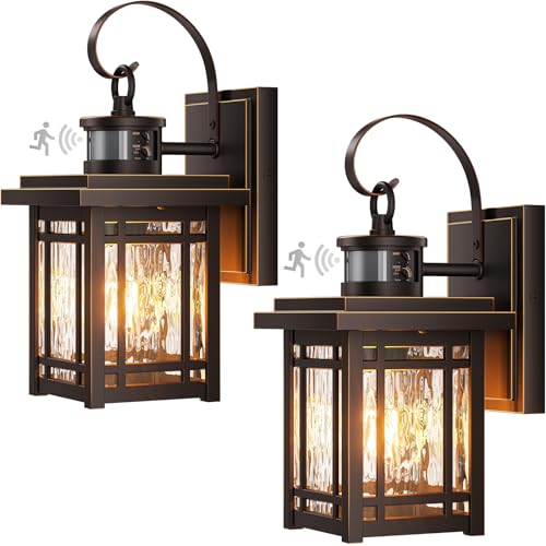OPAXIS 2-Pack Outdoor Porch Light Wall Mount, Motion Sensor Exterior Lighting Fixtures, Oil Rubbed...