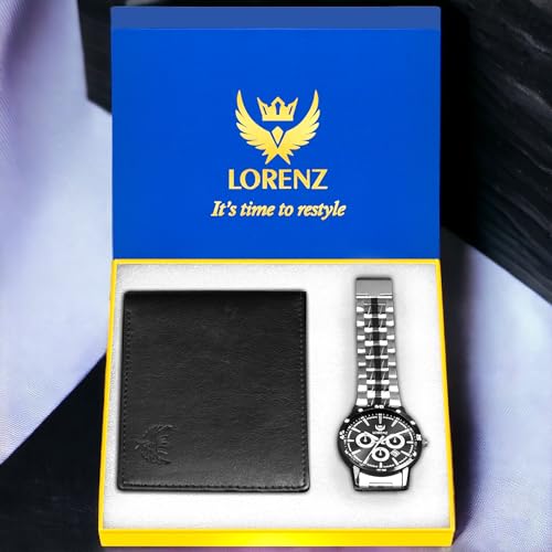 Image of LORENZ Gift Set Combo of Black Dial Watch & Black Wallet for Men | CM-3066WL-33