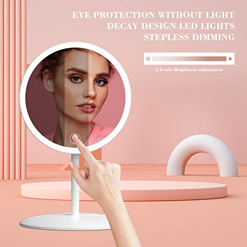 Riichaapy Travel Mirror With Light, Folding Handheld Desk Vanity Mirror With Lights, 3 Color Lights，180° Rotation, 24 Led Lighted Makeup Mirror，Tabletop Make Up Mirror, Touch Sensor, Gift For Women #TOP4