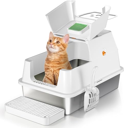 Caja de arena para gatos sin malos olores de acero inoxidable 2