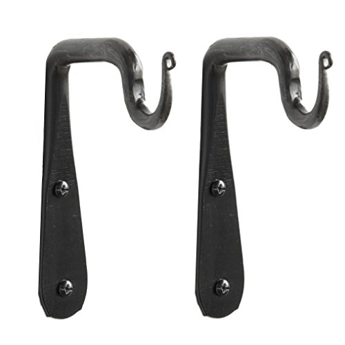 WALLNITURE Entryway Home Décor Wall Mounted Brackets with Hooks Hand Forged Wrought Iron Black Set of 2