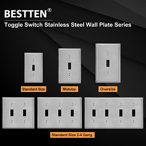 [5 Pack] Bestten 1-Gang Toggle Metal Wall Plate With Ｗhite Or Clear Plastic Film, Anti-Corrosion Stainless Steel Light Switch Cover, Industrial Grade Stainless Steel, Standard Size, Brushed Finish #TOP5
