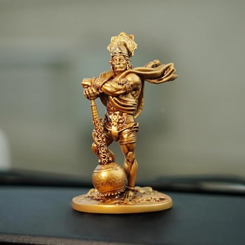 Image of Resin 4.3 Inch Bahubali Hanuman Ji Murti for Car Dashboard Pavan Putra Bajrangbali Idol Statue for Home Decor /Pooja Room /Office Tabletop /Hanuman Statue Showpiece for Gift Items (Golden)