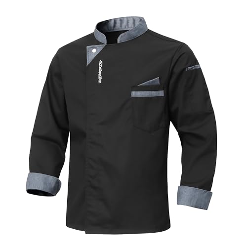 CoXuantion Veste de Chef pour Hommes Manches Longues Cuisinier Vêtement Unisexe Travail Cuisine Hôtel Restaurant Veste de Chef Professionnel Uniforme...