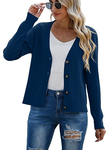Image of Women's Long Sleeve Cardigan Sweaters Casual V Neck Soft Knit Jacket Button Down Cardigan for Women Winter Fall
