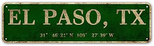 LINStore El Paso, TX City Sign Rustic Vintage Metal Art Wall Decor Office/Home/Classroom 4” x 16”