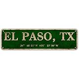 LINStore El Paso, TX City Sign Rustic Vintage Metal Art Wall Decor Office/Home/Classroom 4” x 16”