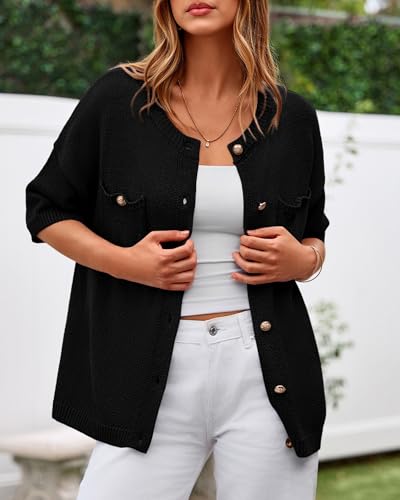 BTFBM Short Sleeve Cardigans for Women Button Up Sweaters Y2k Spring Summer 2025 Crew Neck Business Casual Work Clothes3