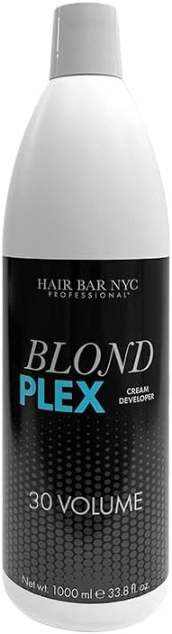HAIR BAR NYC 30 Volume - Blond Plex Anti-Yellow Porfessional Lightening System for Charcoal Hair Bleach - Violet Developer with Plex, Reduce Brassy, Eliminates Orange Tones 33.8oz/1lt