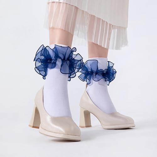 Image of Dicry Socks for Women, Big Ruffle Socks with Turn Cuff and Double Lace