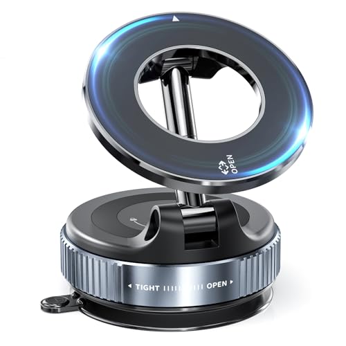 حامل موبايل مغناطيسي للسيارة من دوهيسين، حامل قابل للطي والتعديل بزاوية 360 درجة، حامل موبايل مغناطيسي للسيارة متوافق مع تقنية شحن ماج سيف/ جميع الموبايلات الذكية