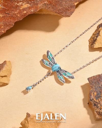 925-Sterling-Silver Turquoise Dragonfly/Hummingbird/Compass/Anchor/Butterfly/Cross/Lotus Necklaces Vintage Boho Pendant Jewelry Victorian Christmas Birthday Gifts for Women4
