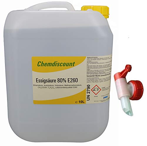 Preisvergleich Produktbild Chemdiscount 10Liter Essigsäure 80% (ca. 10,7kg Inhalt), Lebensmittelqualität E260, INCL. AUSLAUFHAHN