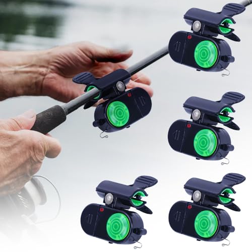 SICOSPI Fishing Bite Alarm with LED Light, 2025 New Sensitive Electronic Fishing Alarms Indicator, Fishing Pole Bells for Bite Detection, Clip-On Electronic Fishing Alarms Bite Alarms (Black - 4pcs)