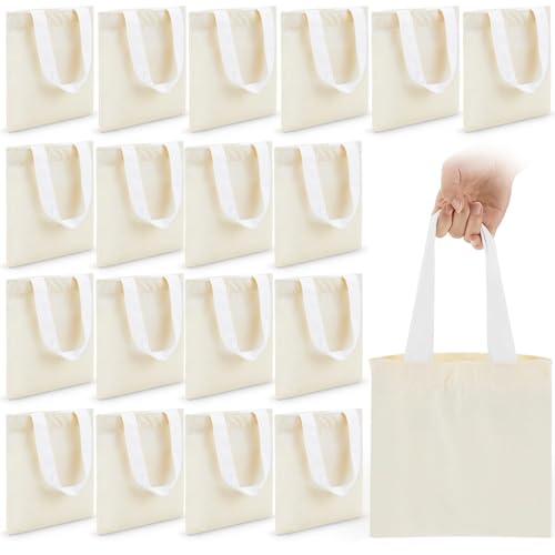 Amylove 24 Small Canvas Tote Bag, 10 x 10 Inch, Natural with White