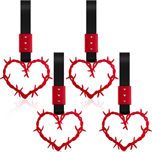Image of 4 Pieces Heart Handle Keychains Car Accessory Heart Hand Strap Drift Charm for Car Interior Exterior Decoration(Red,Thorns)
