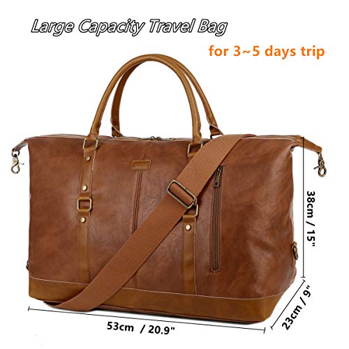 BAOSHA Leather Travel Duffel Tote Bag Overnight Weekender Bag Oversized for Men and Women HB-14 (Brown)
