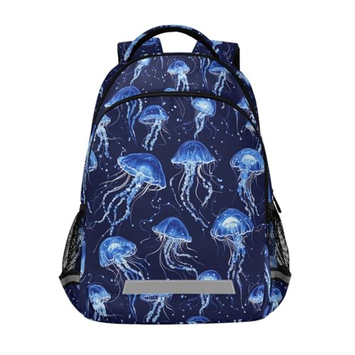 Blue Jellyfish Kids Backpack for School Breathable Mesh Sides Front Pocket with Organizers Reflective Strips Padded Shoulder Straps Durable 100% Polyester Fabric