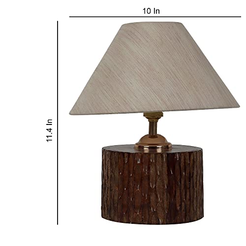Image of tu casa Table Lamps with Mango Wood Base & Off-White Cotton Shades for Home Decor, Bedrooms, Living Room, Gifting, Diwali Decoration, Dining Space, Study Room, Hall (Height- 29cm) - Bulb not Included