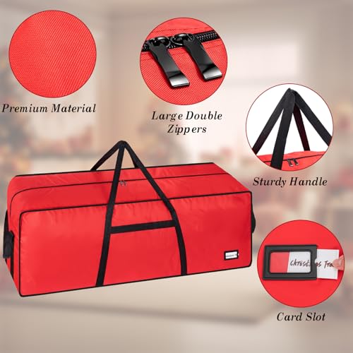 Image of 9 ft Christmas Tree Storage Bag, Heavy Duty Christmas Tree Bag with Reinforced Handles and Dual Zippers Wide Opening, Large Capacity fits for Artificial Christmas Tree (Red, 9ft)