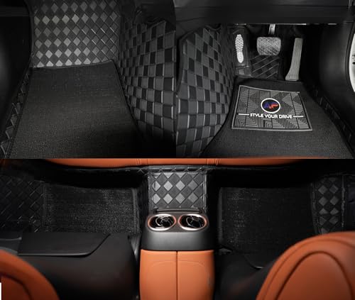 Image of Autofurnish Luxury 9D Car Mat Full Set for Mahindra XEV 9e 2025 || Luxury Leather Dual-Stitch Full Set 9D Car Floor Mat || 100% Waterproof || Color : Black Black