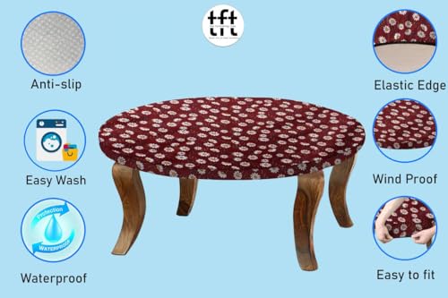 Image of The Furnishing Tree Round Elastic Fitted Center Tpoy Table Cover WxL 18x18 Inches Floral Pattern Red White