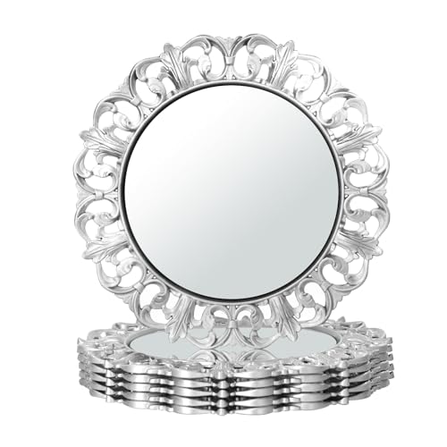 MAONAME Silver Charger Plates, 13' Mirror Plate Chargers with Carved Rims, Plastic Table Chargers Set of 6, Round Chargers for Dinner Plates, Table Setting