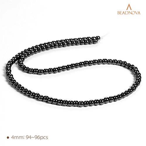 Image of BEADNOVA 4mm Natural Hematite Gemstone Round Loose Beads for Jewelry Making (90-92pcs)