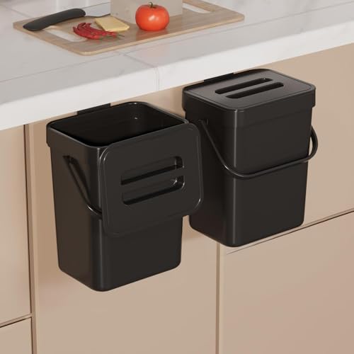 La Mejor Lista de Cubos de basura para la cocina - los más vendidos. 50 Paquete de 2 cubos pequeños de basura de cocina para compostaje, cubeta de basura de plástico colgante con tapa, encimera sin olor, cubeta de basura de cocina para cocina,...
