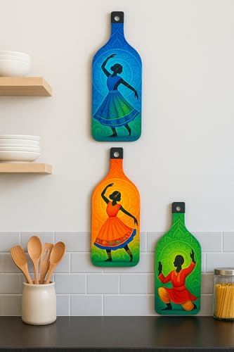 Image of GENXTRA Rhythm in Colors - Kathak Dance Wall Art Set Bottle Shape Wooden Wall Hanging for Home Decor | Decoration Items for Home | Art Item for Office | Decorative Mdf Wall Hanging (BH3-03)
