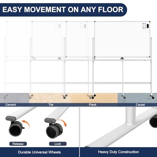Image of Large Dry-Erase Rolling Magnetic Whiteboard - 48 x 32 Inches Dry Erase Board with Stand Height Adjust Double Sides Mobile White Board Easel on Wheels with 25 Sheets Paper Pad Office, Home & Classroom