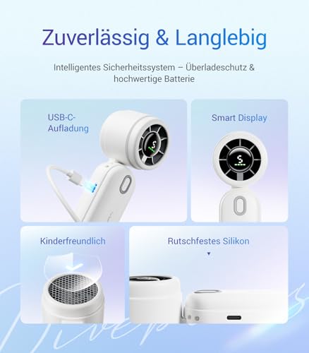 Diveblues 3-in-1 Handventilator Turbo Ventilator mit 4000mAh USB-Akku Aufladbar, 5 Stufen, Faltbar Tragbar Hand Ventilatoren, Bis zu 12H Stunden, Reise Gadgets Flugzeug, Geschenke für Frauen Männer 4
