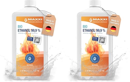 Maxxi Clean - Maxxi Clean | 750 ML de bioéthanol pour cheminées de Table | Fabriqué en Allemagne | Inodore et sans suie pour Les cheminées à éthanol intérieures et extérieures (Lot de 2)