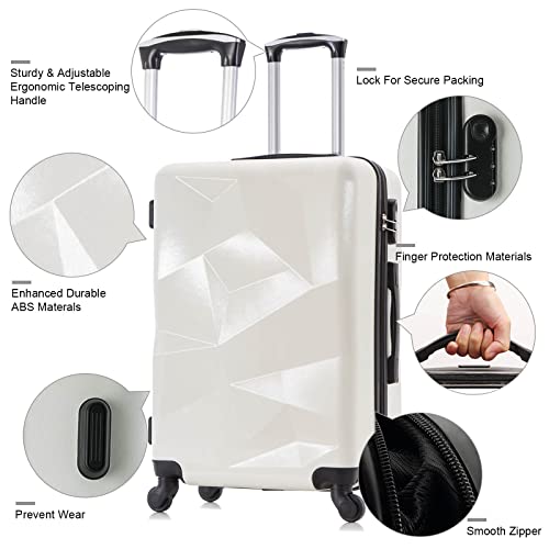 OKAKOPA White Luggage Set, 4 Piece Luggage Set Suitcases Set with Spinner Wheels Hardshell Lightweight Luggage 18" 20" 24" 28" W/Scale (White, 4 PCS)2