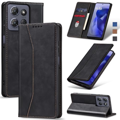 Image of Jasonyu Flip Wallet Case for Moto G Power /Play (2025),Leather Magnetic Folio Cover with Card Holder,Kickstand - TPU Shockproof Durable Protective Phone Case,Black