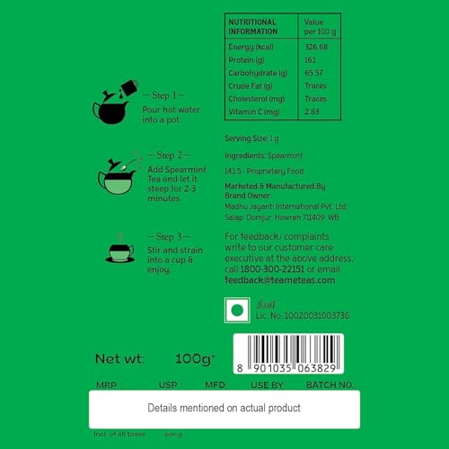 Image of TE-A-ME Spearmint Tea - 300g (300+ Cups) | Spearmint Leaves Tea for PCOS, PCOD & Facial Hair | Helps - Balance Hormones, Reduces Facial Hair & Acne | Supports Digestion | Herbal Tea - Dried Loose Leaf - Caffeine Free | 100g - Pack of 3