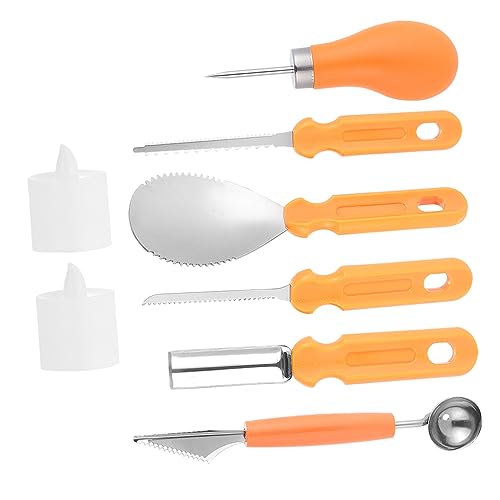 DECHOUS 8Pcs Pumpkin Carving for Tools for Halloween Fun Complete Kit with Scoops Saws and Candles for Pumpkin Decorating