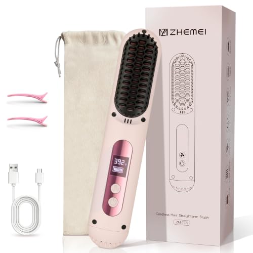 Cepillo alisador de cabello inalámbrico rosa portátil miniatura 1