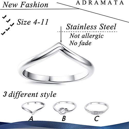 ADRAMATA-3Pcs-Stainless-Steel-Rings-for-Women-Engagement-Wave-Ring-Cute-Love-Knot-Rings-Feather-Band-Rings-Knuckle-Stackable-Rings-Trendy-Thumb-Rings-Midi-Friendship-Rings-Silver-Rings-Jewelry-Size-4-