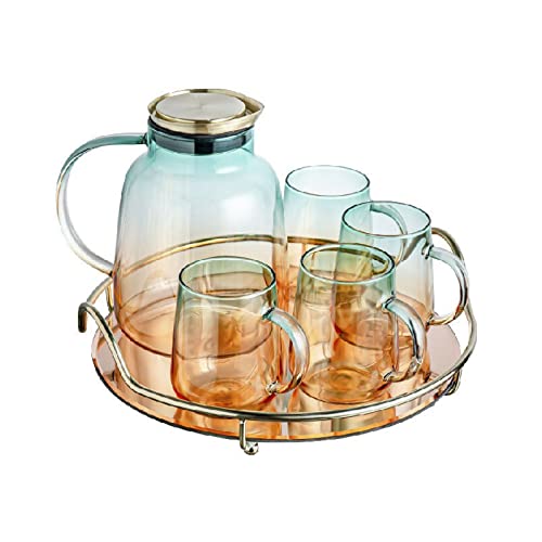 Jarra GRADIENTE Color Color Cubierta DE Agua Agua Juego de la Taza de Acero Inoxidable Bandeja de Acero de la casa Jugo de Jugo Tarro Resistente al Calor Vidrio Grueso Vino jarras Copas Jarra de Agua