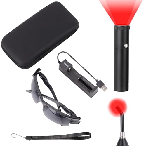 Red Light Flashlight with 4 Modes, 2 Lamp Heads, Charger