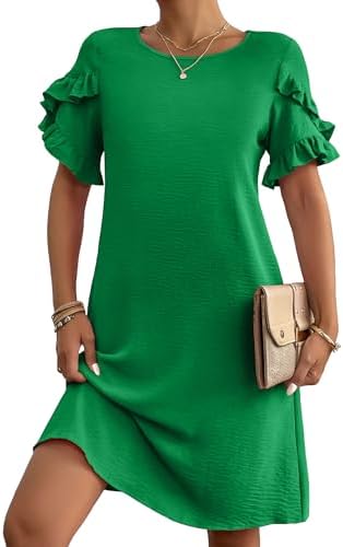 HOTOUCH Womens Summer Dress 2024 Short Sleeve A-Line Mini Dress Casual Crew Neck Shift Dress Beach SunDress with Pockets HOTOUCH Womens Summer Dress 2024 Short Sleeve A-Line Mini Dress Casual Crew Neck Shift Dress Beach SunDress with Pockets